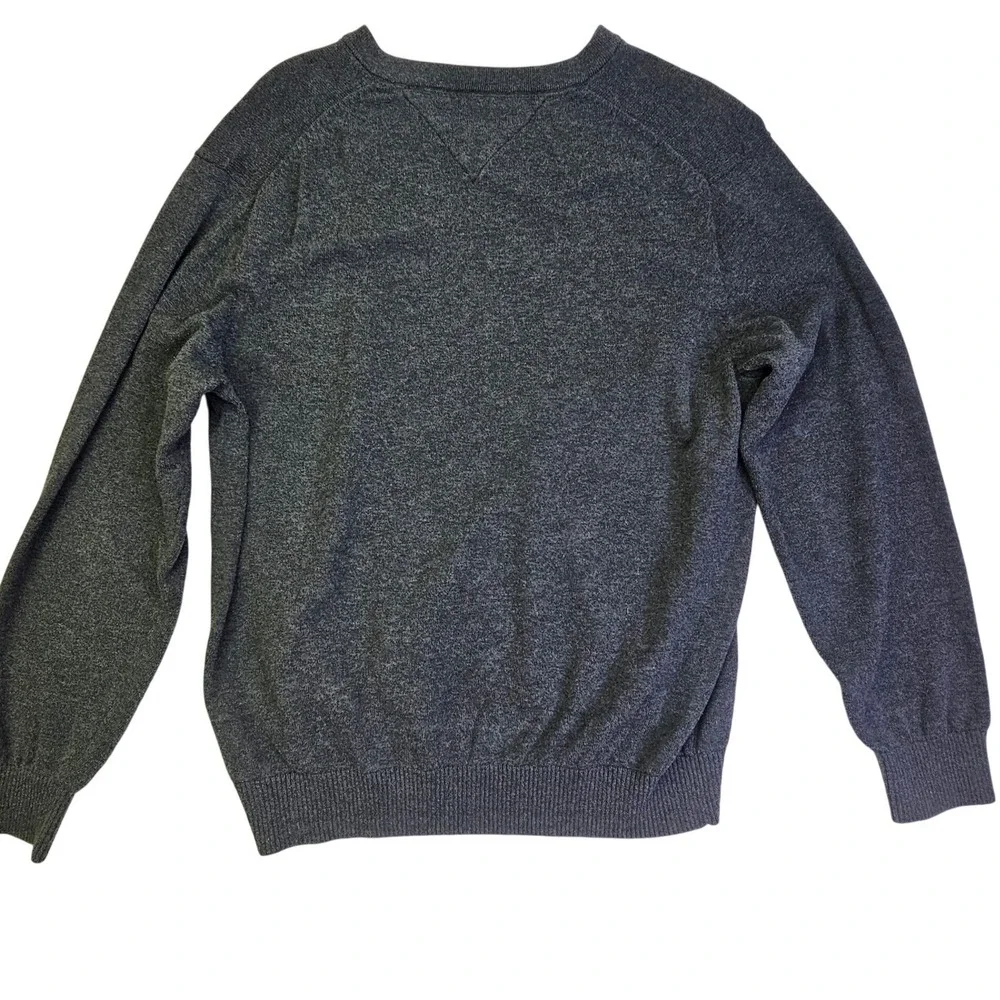 Tommy Hilfiger Mens V-Neck Sweater Charcoal Gray Heather Knit Logo Size Large